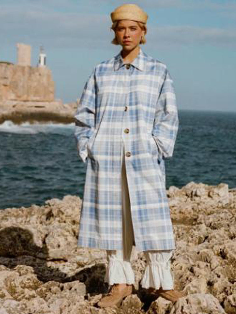 Damen Karierter leichter Trenchcoat mit mittellanger Oversize‑Silhouette Echoarchiv