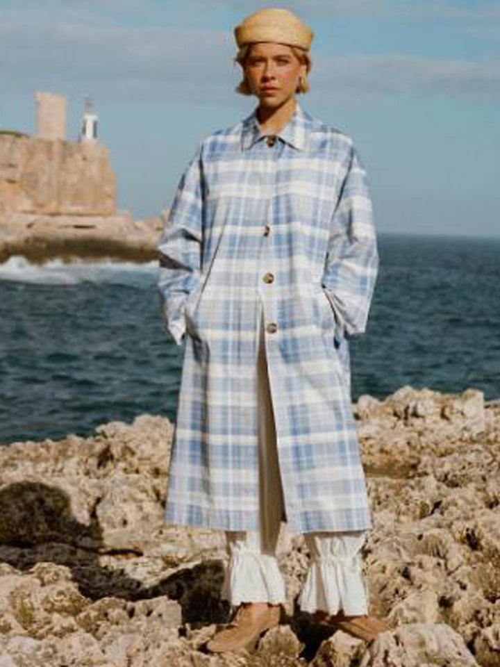 Damen Karierter leichter Trenchcoat mit mittellanger Oversize‑Silhouette Echoarchiv