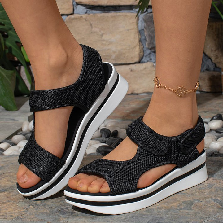 Damen Keil-Sandalen mit atmungsaktivem Mesh und verstellbaren Klettverschlüssen – Sorelia