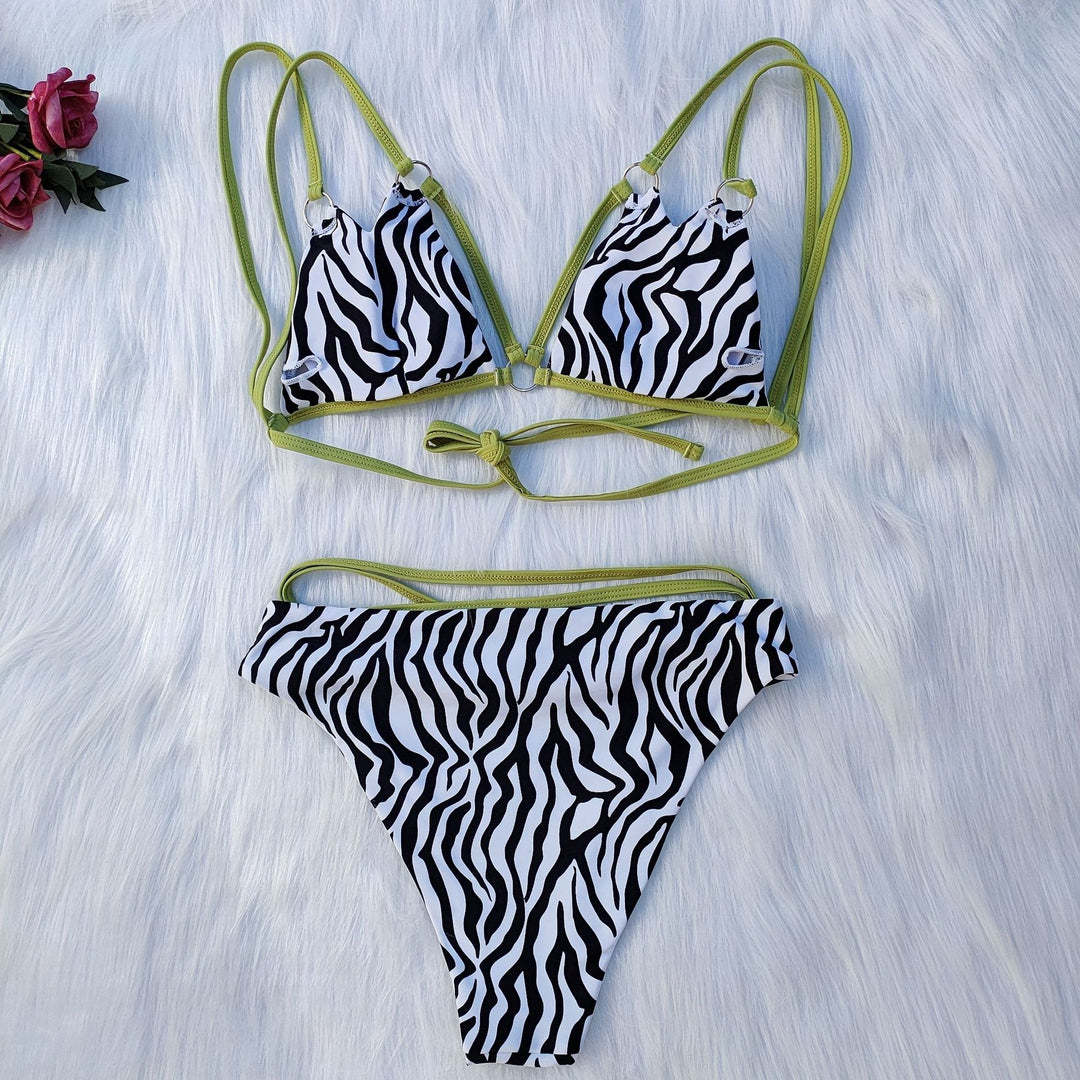 Damen Minimalistisches Triangel-Bikini-Set mit Zebramuster Echo Archiv