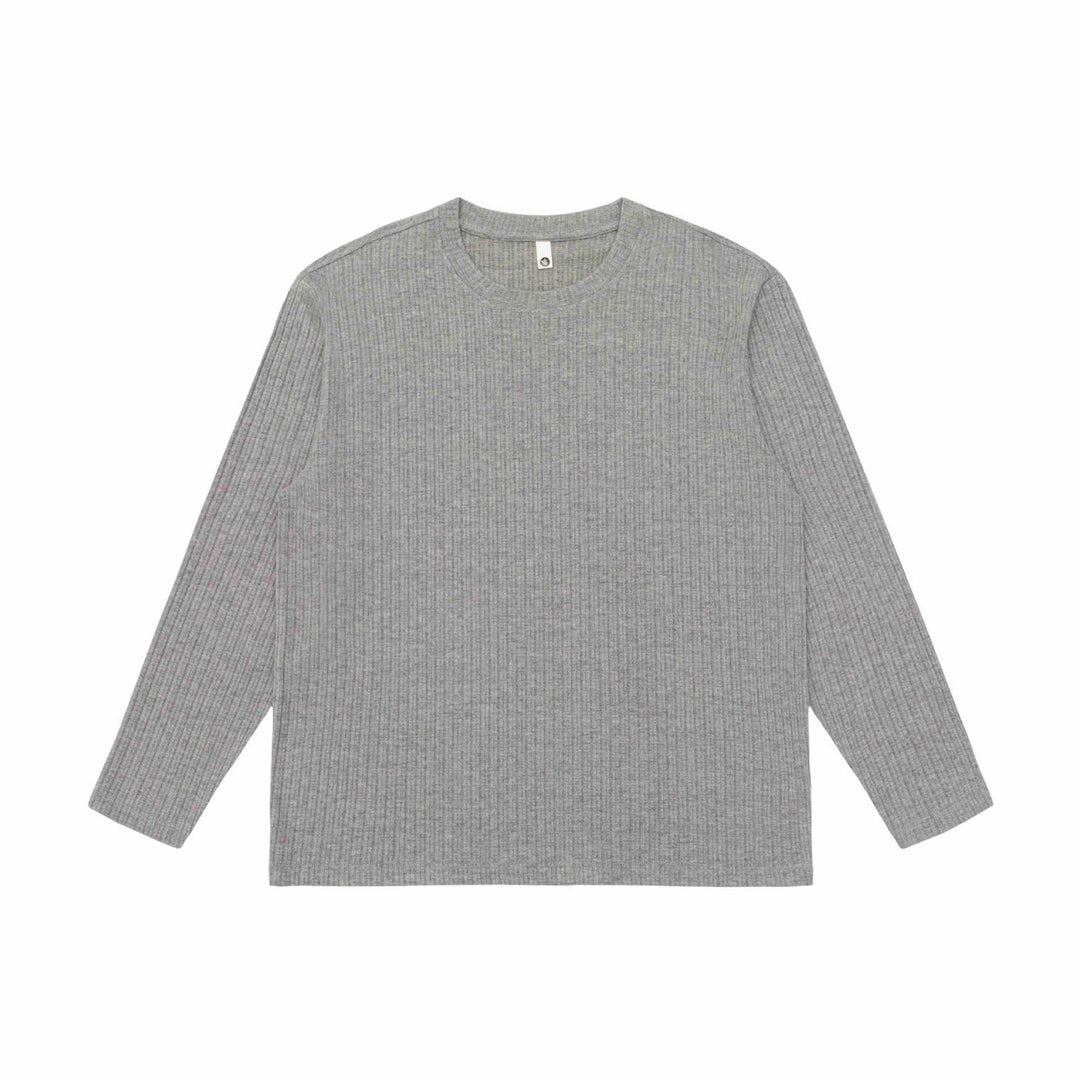 Unisex Fein geripptes Langarmshirt mit Rundhalsausschnitt und leichter Oversize-Silhouette Echoarchiv