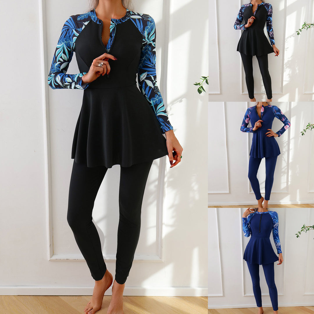 Damen Modischer Langarm-Schwimmanzug mit asymmetrischem Schnitt Echo Archiv