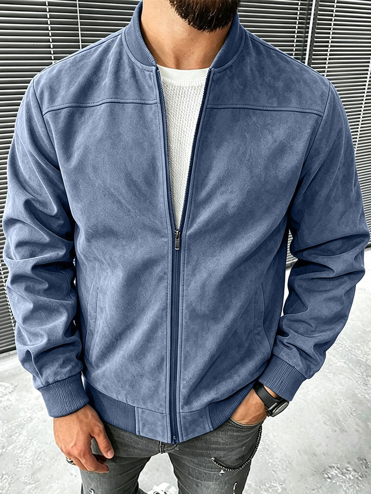 Herren Veloursleder-Optik Bomberjacke mit Reißverschluss und Rippbündchen Echoarchiv