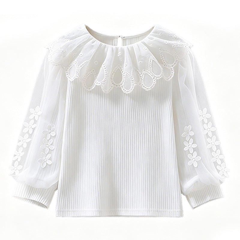 Mädchen Bluse mit romantischem Spitzenkragen und transparenten Puffärmeln Echo Archiv
