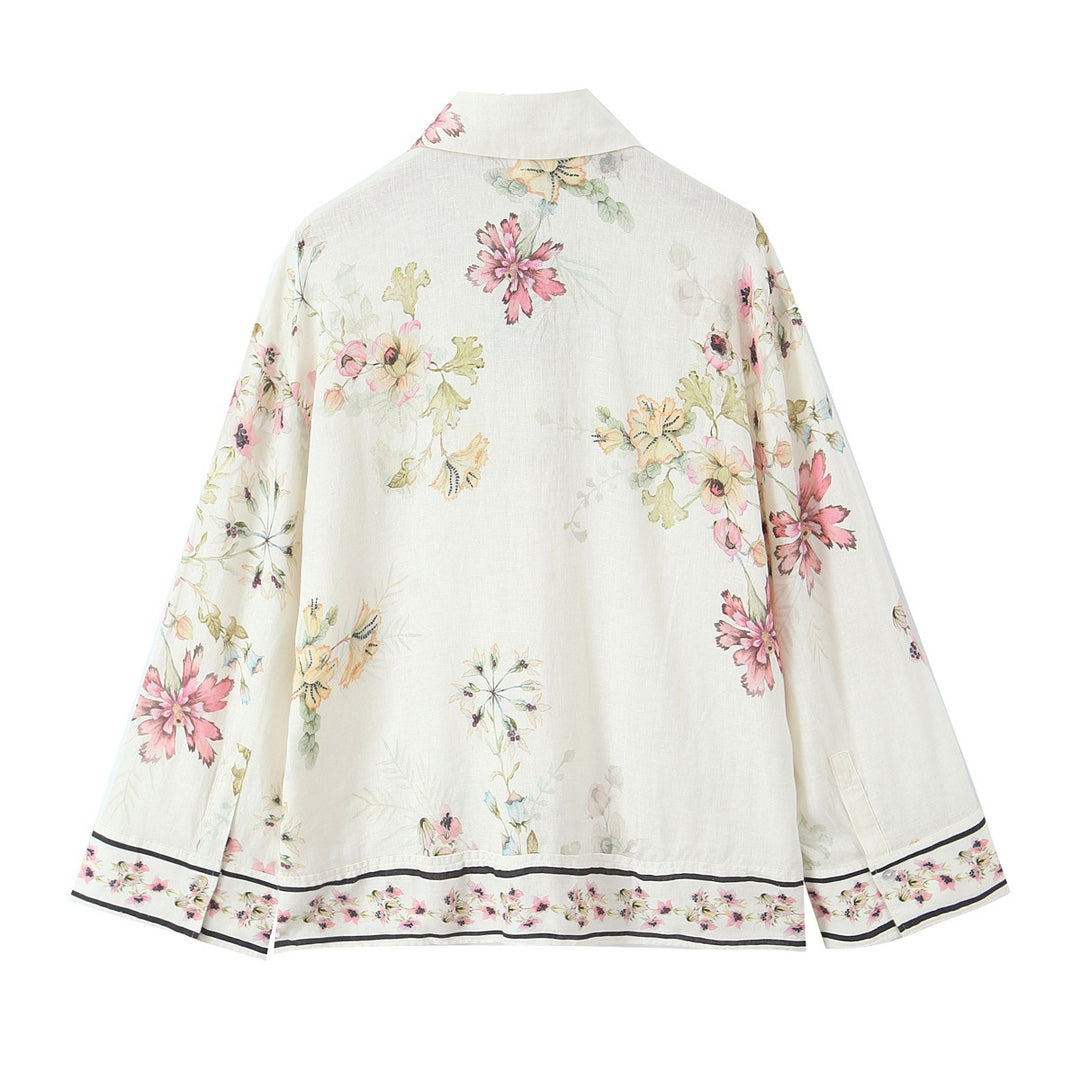 Damen Locker geschnittene florale Button-Down-Bluse mit Bordürenprint Echo Archiv