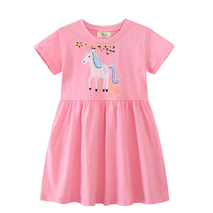 Mädchen Kurzarm Kleid mit bezauberndem Einhorn-Design Echo Archiv