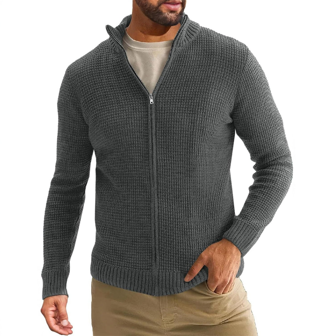 Herren Reißverschluss-Strickjacke mit Waffelstruktur und Stehkragen Echo Archiv