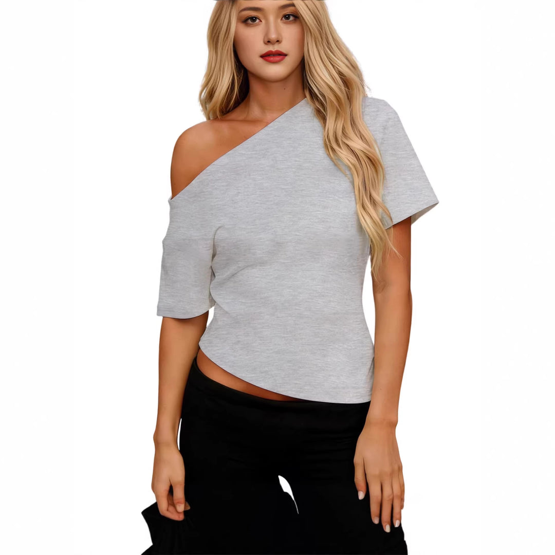 Damen asymmetrisches Oberteil mit schulterfreiem Design und kurzen Ärmeln Echo Archiv