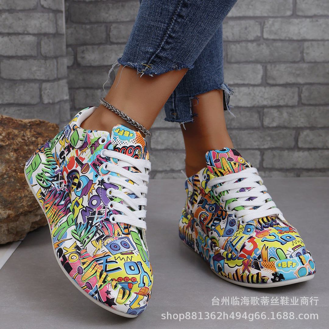 Damen modische High-Top Sneakers mit buntem Grafikdesign Echo Archiv