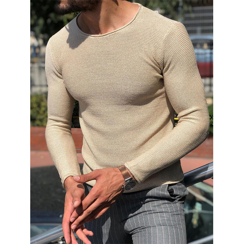 Herren Schmal geschnittener Strukturstrick-Langarmpullover mit Rundhalsausschnitt Echo Archiv