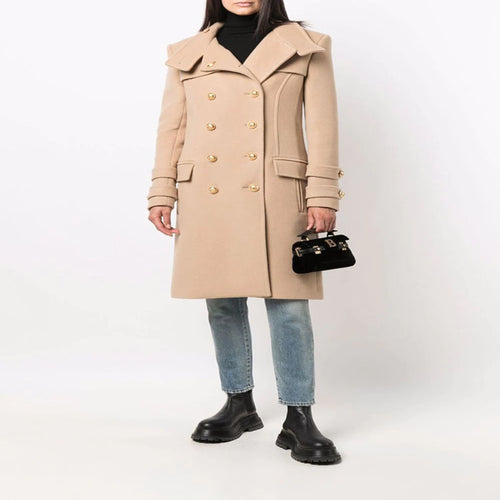 Damen Eleganter Wollmix-Longcoat im Marineinspirierten Doppelreiher mit Oversized-Schalkragen und Zierärmeln Echoarchiv