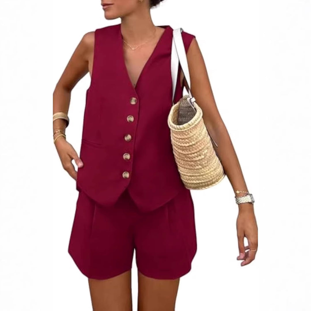 Damen elegantes Jumpsuit-Set mit tailliertem Schnitt und dekorativen Knopfdetails Echo Archiv