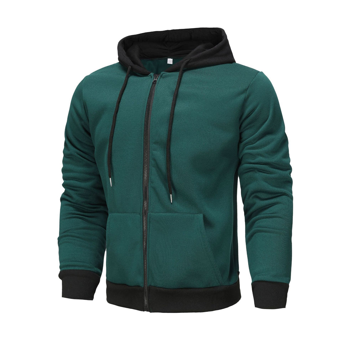 Herren Zip-Hoodie mit Kontrastfarbe und Kängurutasche – Cavarno