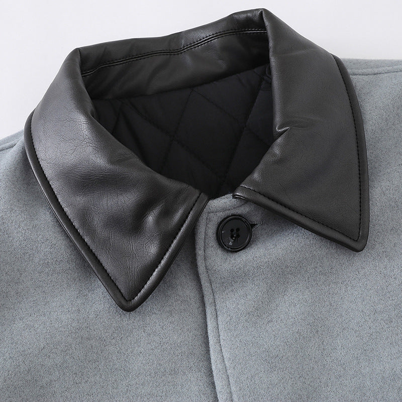 Unisex Kurzblouson im minimalistischen Workwear‑Look aus Wollmix mit Lederoptikkragen Echoarchiv