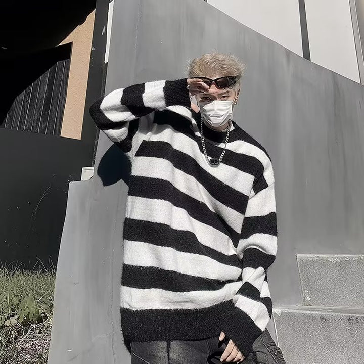 Herren modischer Strickpullover mit lässigem Streifenmuster und Oversized-Schnitt Echoarchiv