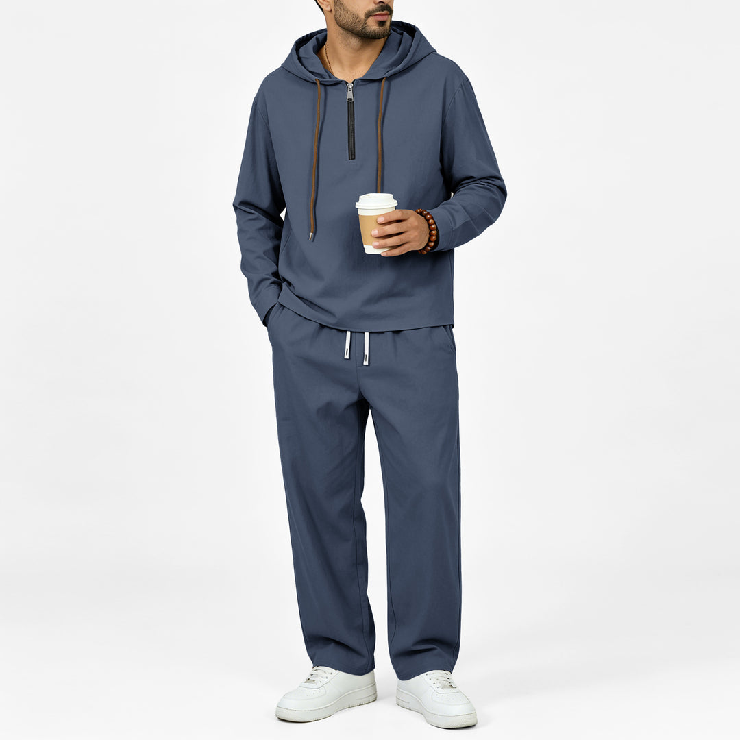 Herren Leichter Halbzip-Kapuzenpullover im Relaxed-Fit mit Kordelzug Echoarchiv