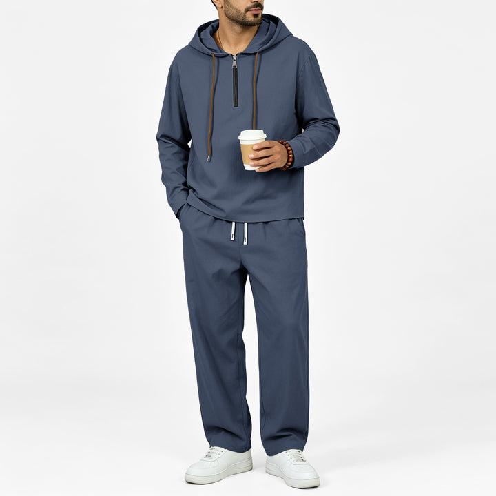 Herren Leichter Halbzip-Kapuzenpullover im Relaxed-Fit mit Kordelzug Echoarchiv