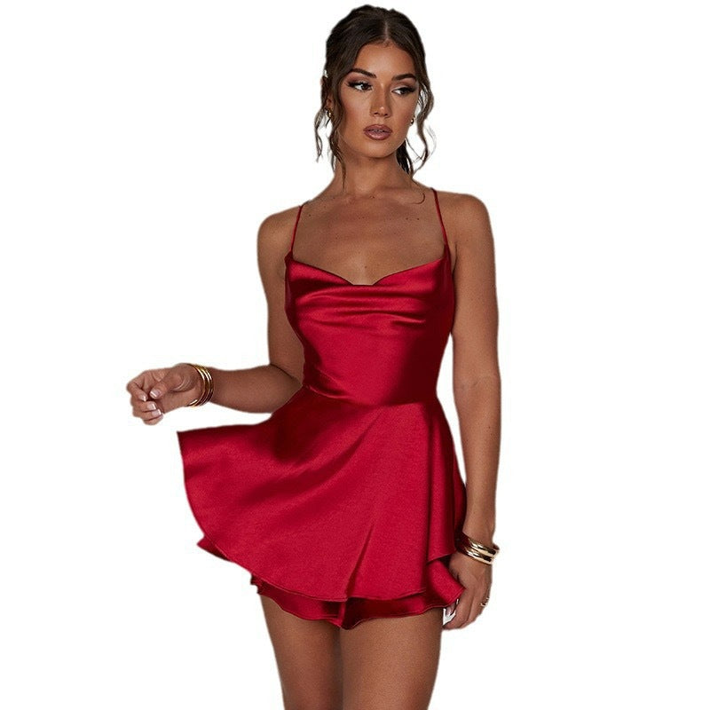 Damen Elegant schwingendes Satin-Minikleid mit seitlichem Wickel-Design Echo Archiv