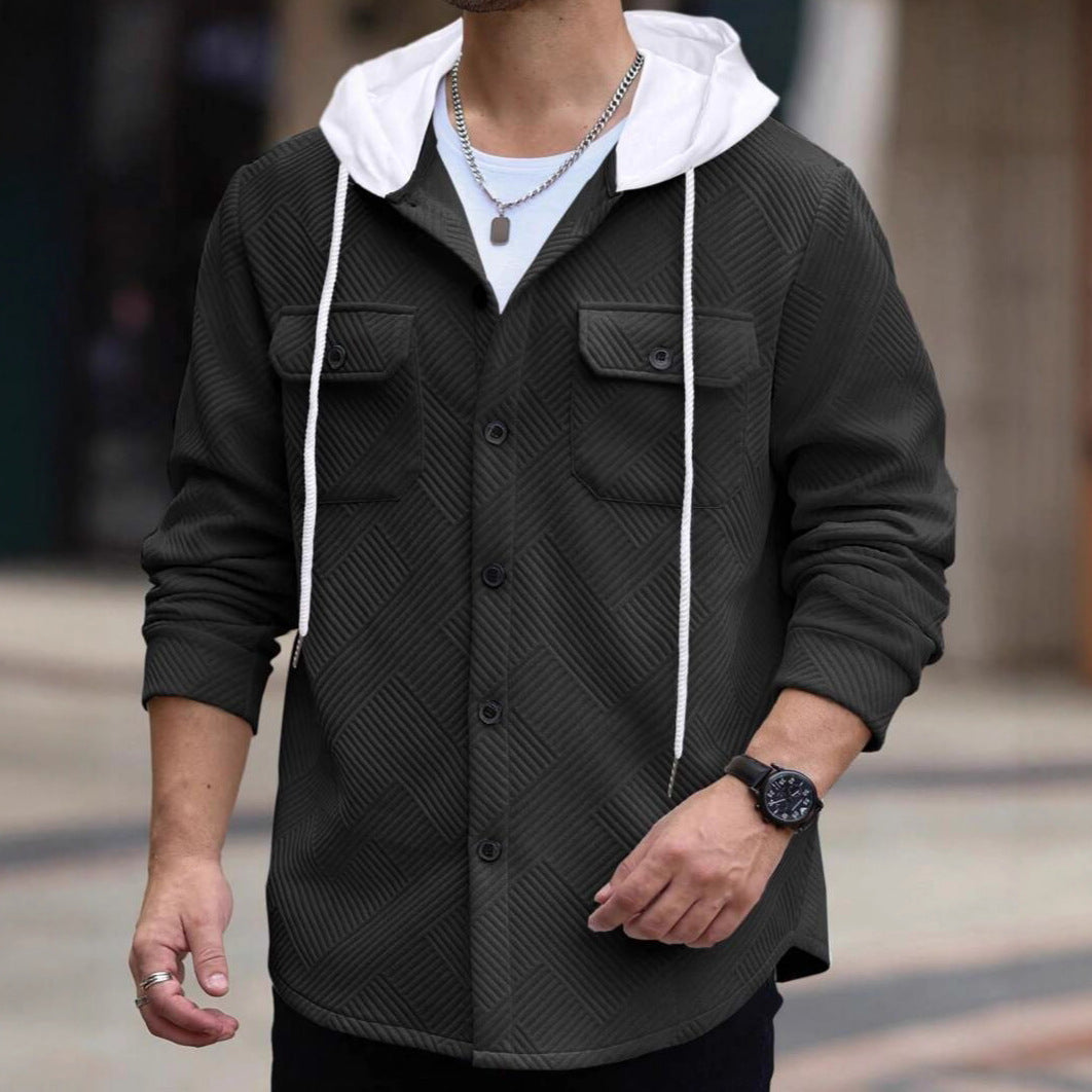Herren nan strukturierte Overshirtjacke mit gesteppter Diagonalstruktur, Kontrastkapuze und aufgesetzten Brustklappen Echo Archiv