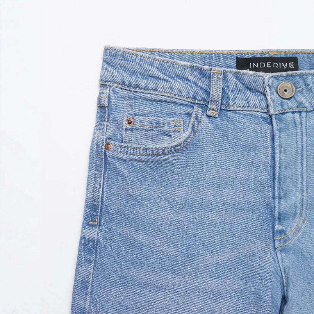 Damen Hochtaillierte weite Denim-Jeans mit klassischem Taschen-Design und geradem Saum Echo Archiv