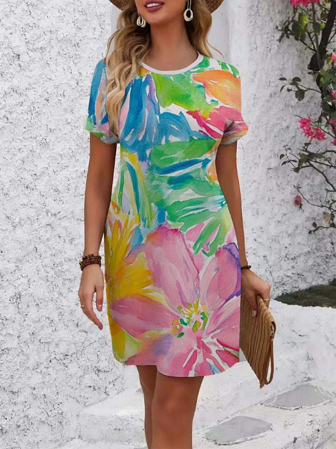 Damen komfortables Freizeitkleid mit lebhaftem Blumenmuster und lockerer Passform Echo Archiv
