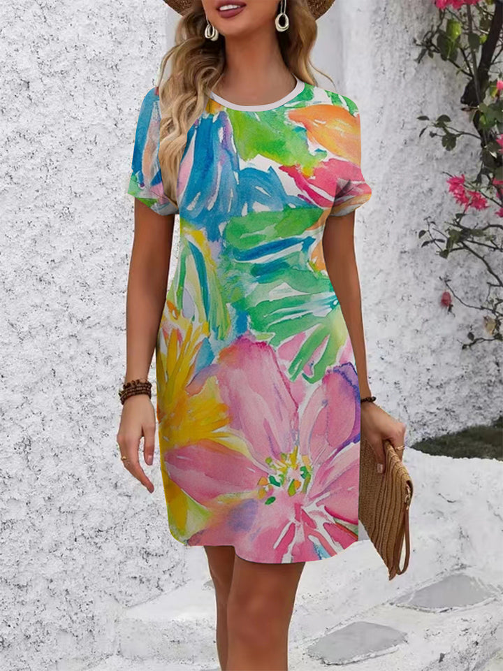 Damen komfortables Freizeitkleid mit lebhaftem Blumenmuster und lockerer Passform Echo Archiv