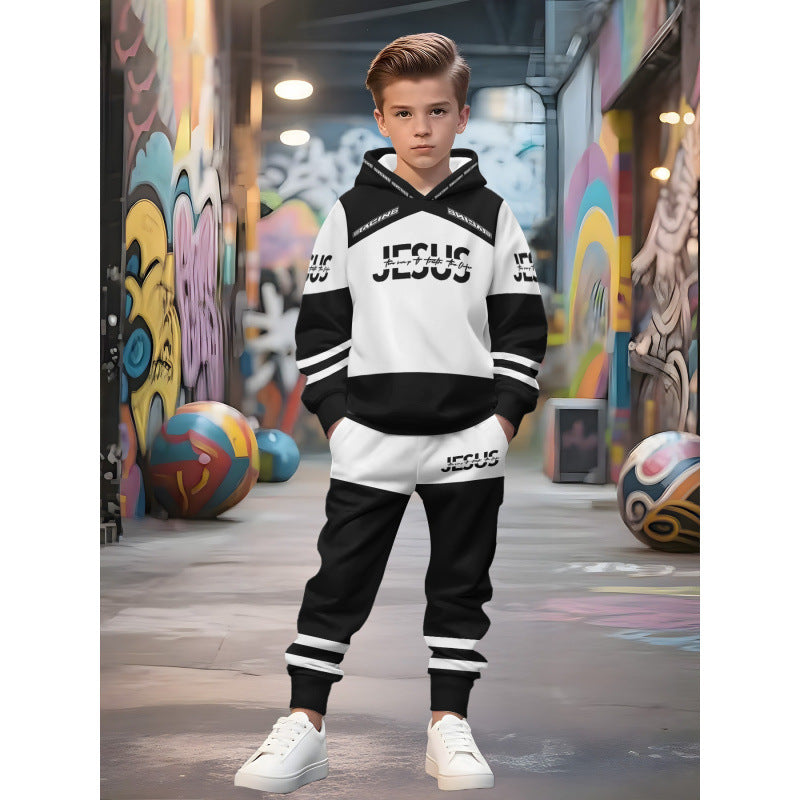 Unisex nan Kinder Jogginganzug mit Kapuzenpullover und detailreichem Auto-Print Echo Archiv