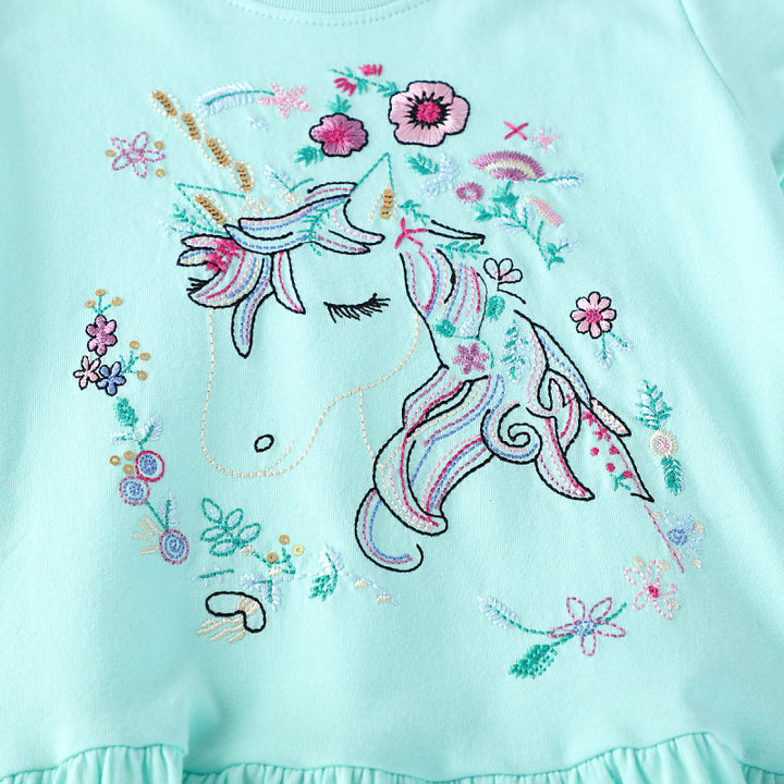 Mädchen Kurzarm Freizeitkleid mit bezauberndem Einhorn-Design Echo Archiv