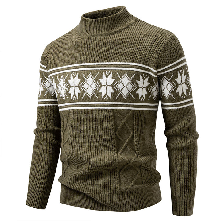 Herren nan Winter-Strukturpullover mit kurzem Stehkragen und Norwegermuster Echo Archiv