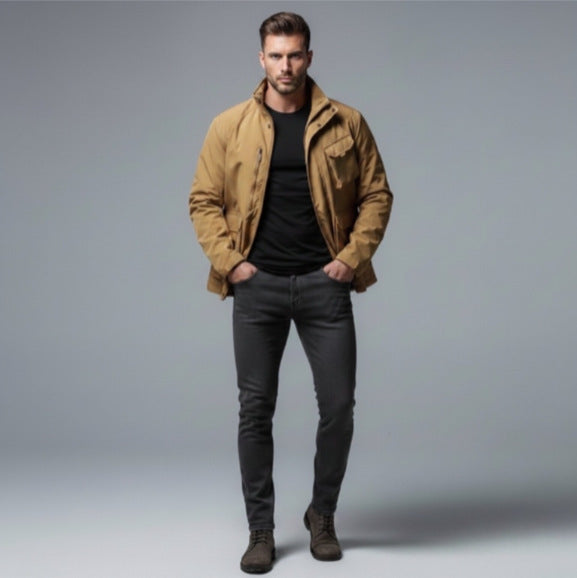 Herren Leichte Utility-Fieldjacke mit Stehkragen, Mehrfach-Taschen und atmungsaktivem Meshfutter Echo Archiv