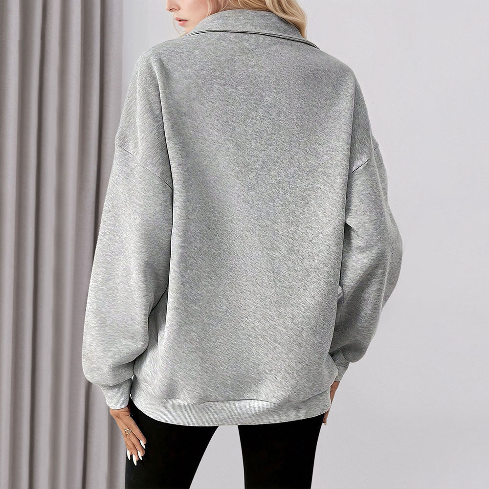 Damen lässiges Oversized-Halbzip-Sweatshirt mit hohem Kragen und Kängurutaschen – Avérine