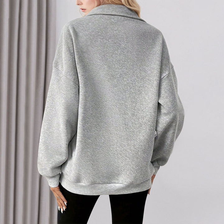 Damen lässiges Oversized-Halbzip-Sweatshirt mit hohem Kragen und Kängurutaschen – Avérine