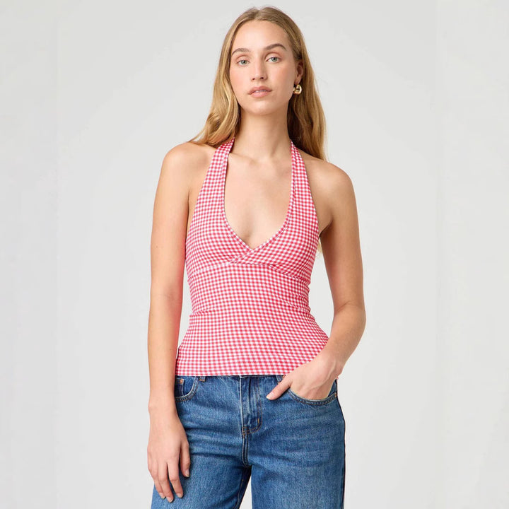 Damen Halter-Top mit Punktmuster und V-Ausschnitt Echo Archiv