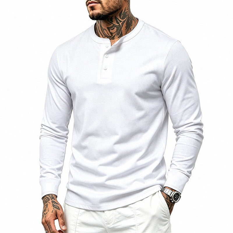 Herren Slim-Fit Henley-Langarmshirt aus Baumwoll-Jersey mit Knopfleiste – Marzano