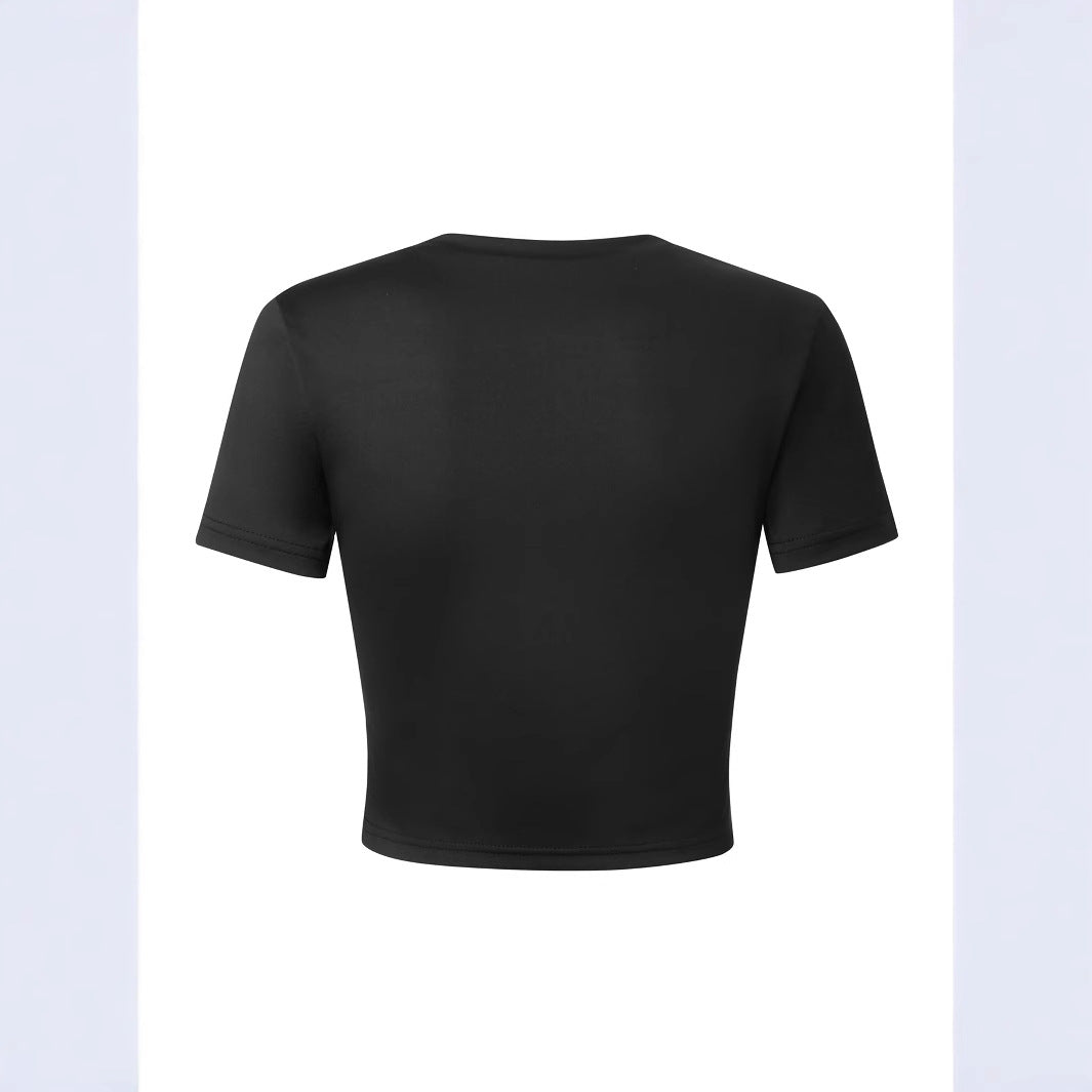 Damen Figurbetontes Crop-T-Shirt mit statement Schriftzug Echo Archiv