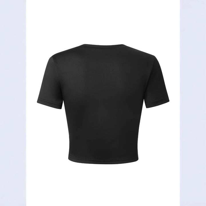 Damen Figurbetontes Crop-T-Shirt mit statement Schriftzug Echo Archiv