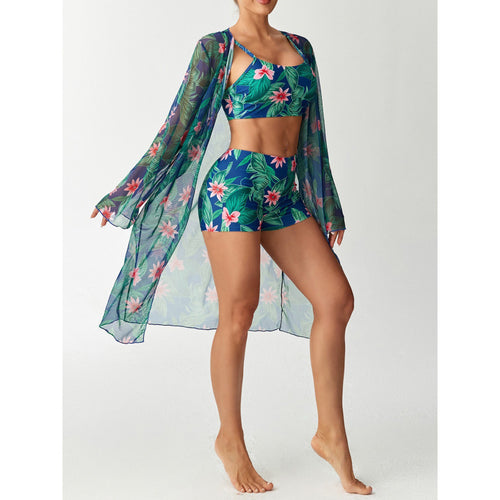 Damen Strandüberwurf mit floralem Design und hohem Schnitt Echo Archiv