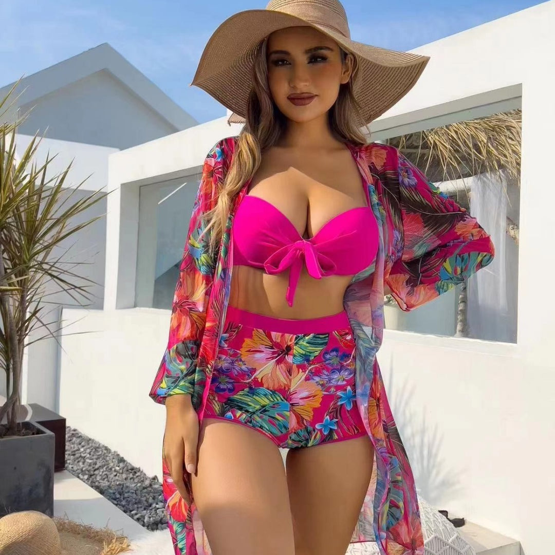 Damen Hochtailliertes Bikini-Set mit floralem Design und Bändchen Echo Archiv