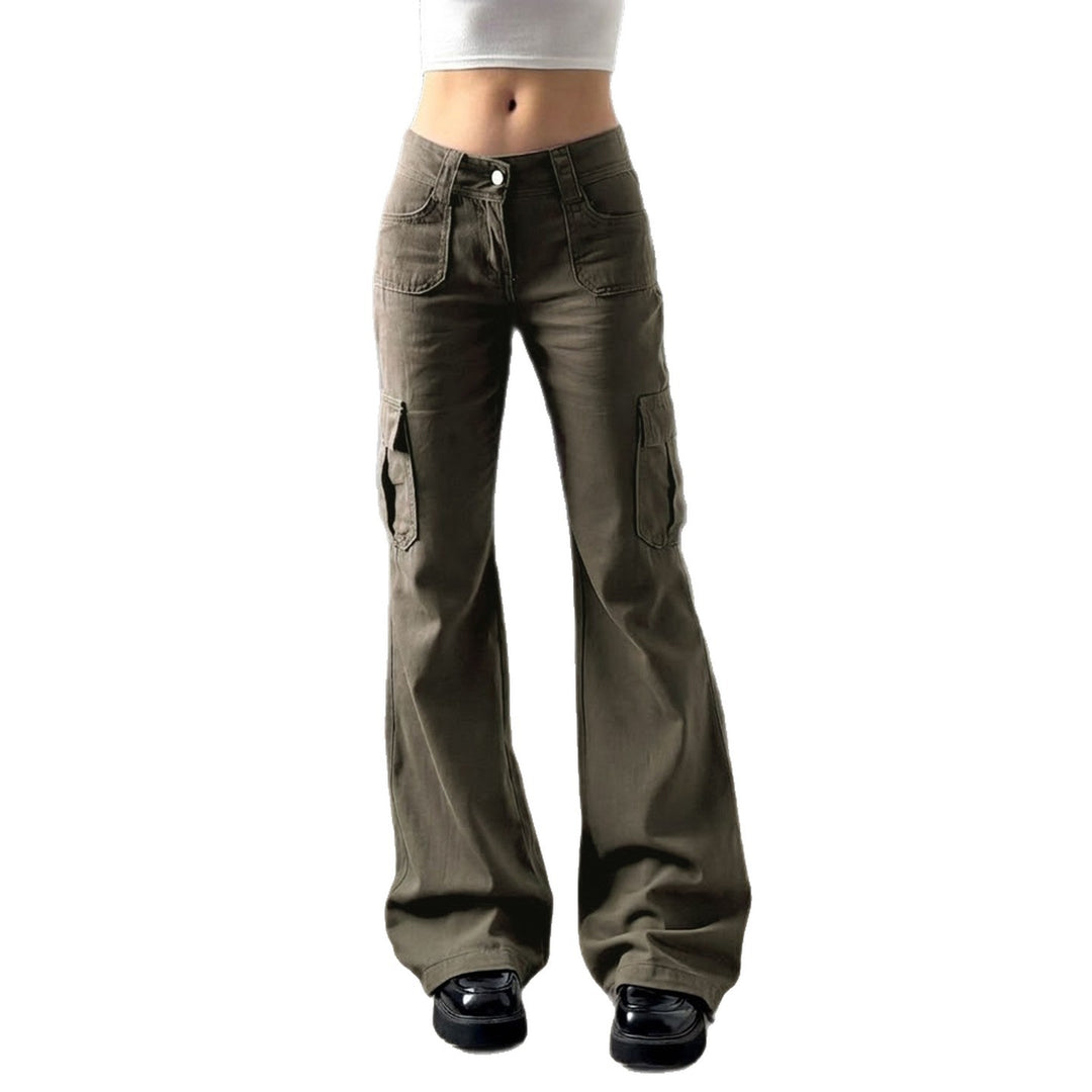 Damen Cargo-Flares mit hoher Taille, Klappentaschen und weitem Schlag Echo Archiv