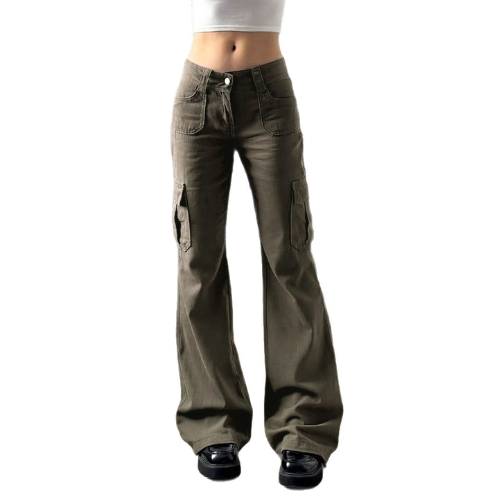 Damen Cargo-Flares mit hoher Taille, Klappentaschen und weitem Schlag Echo Archiv