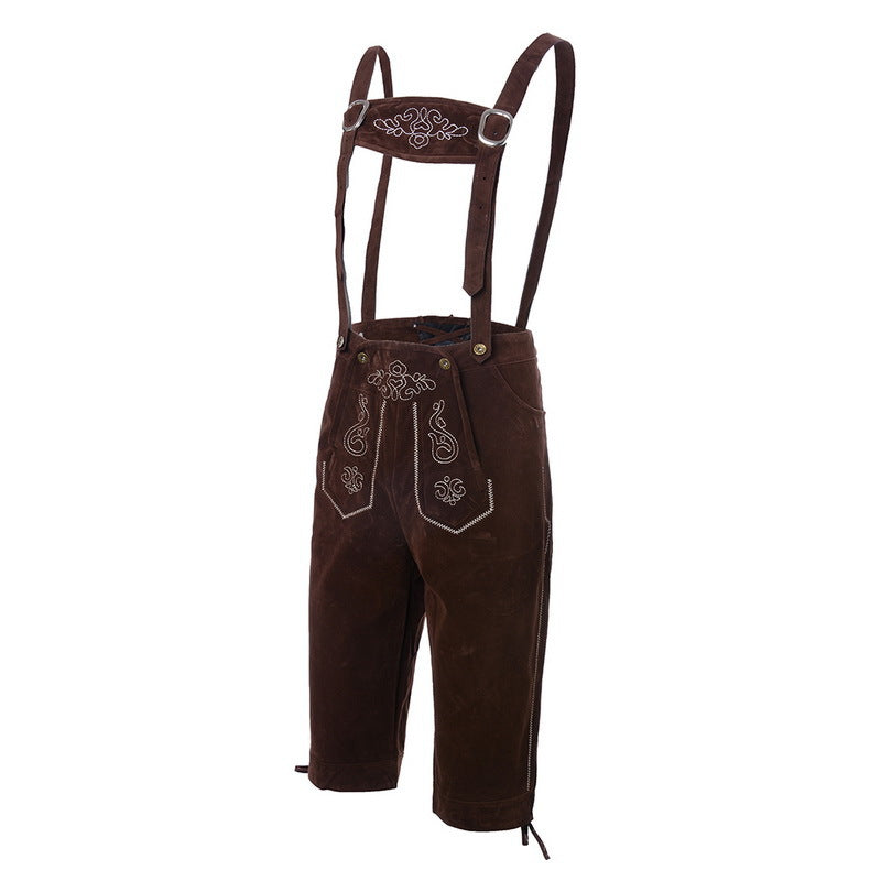 Herren nan traditionelle Wildleder Lederhose mit bestickten Trägern und Kniebund Echo Archiv