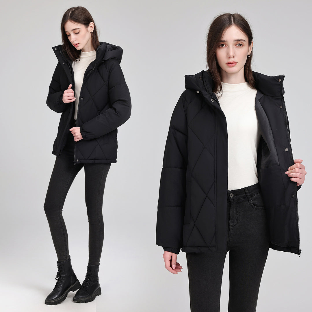 Damen Taillierter Steppparka mit Kapuze und Bindegürtel Echo Archiv