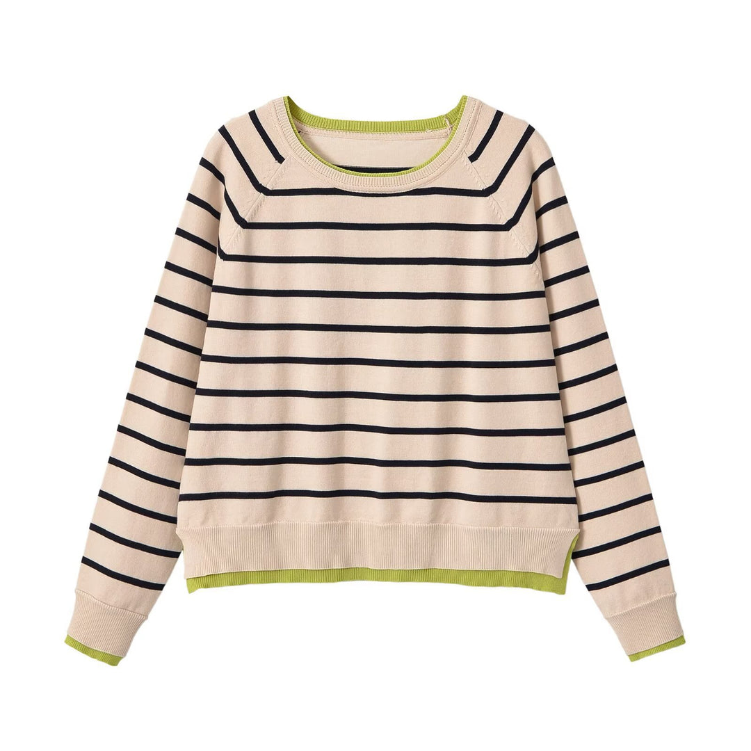 Damen Feinstrick-Pullover mit Lagenoptik, Rundhalsausschnitt und Raglanärmeln Echoarchiv