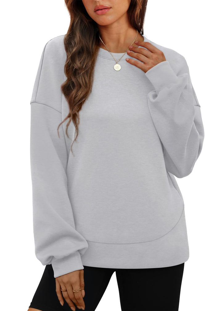 Damen nan lässiges Oversize Rundhals-Sweatshirt mit überschnittener Schulter gerundetem Saum und weichem Innenfutter Echo Archiv
