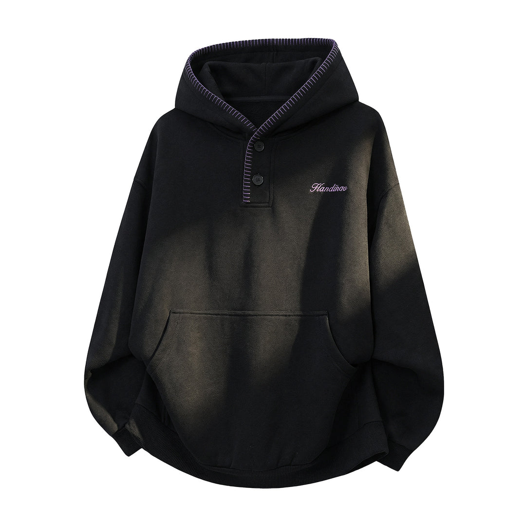 Unisex Oversize Kapuzenpullover mit Kängurutasche, halber Knopfleiste und Ziernaht Echo Archiv