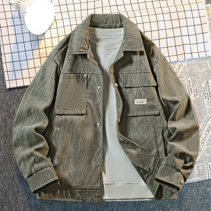 Herren Utility-Overshirt aus Vintage-Optik mit Druckknopfleiste, Pattentaschen & gebürsteter Struktur Echoarchiv