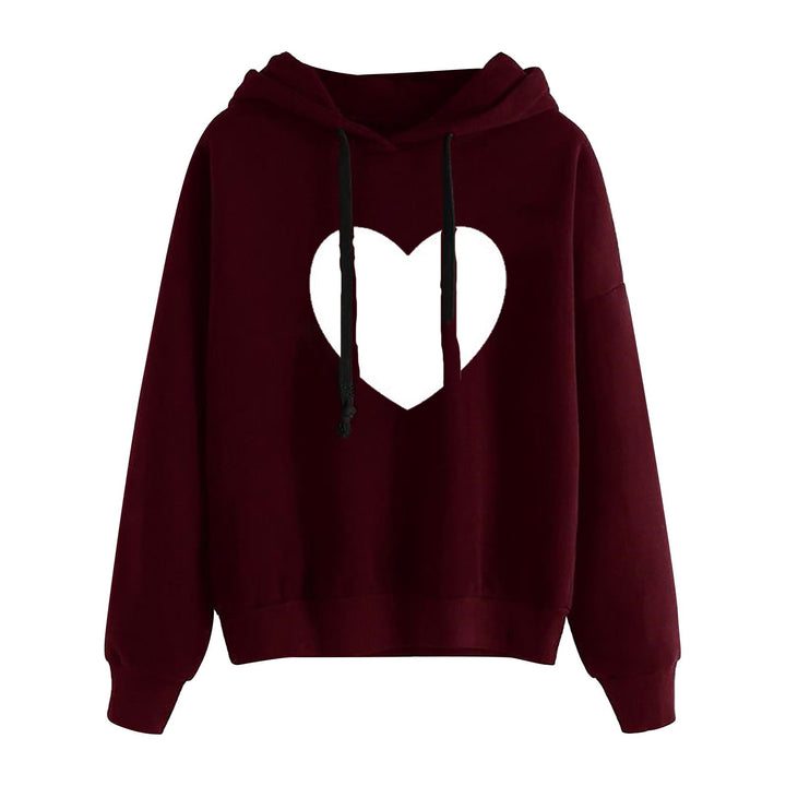 Damen leichter Oversize Kapuzenpullover mit Herz‑EKG‑Motiv, langen Kordeln und elastischem Bund – Auréline