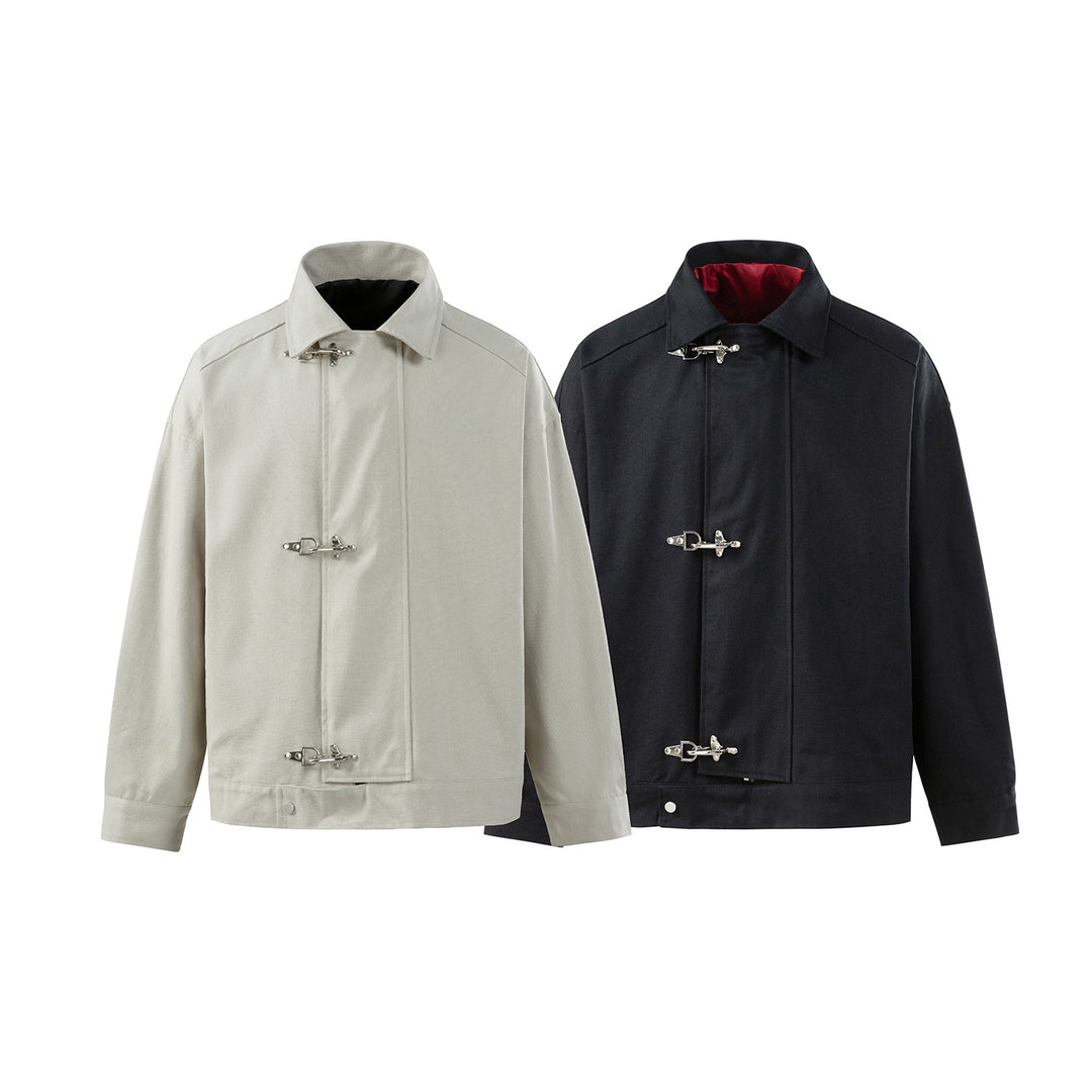Herren Oversize Canvas-Jacke mit markanten Metallhakenverschlüssen Echoarchiv