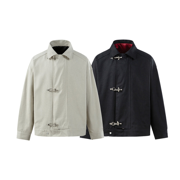 Herren Oversize Canvas-Jacke mit markanten Metallhakenverschlüssen Echoarchiv