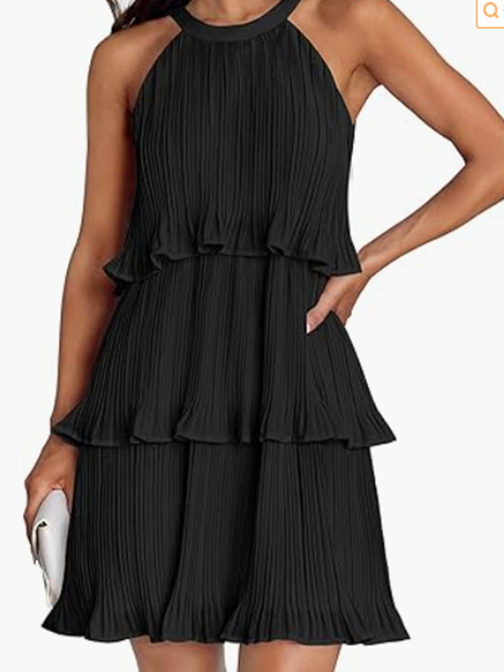 Damen Kleid mit schwingendem Faltenrock und Spitzenrüsche Echo Archiv